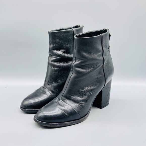 Rag & Bone Boots Women 9 Black Leather Newbury Ankle Block Heel Back Zip Comfort - Picture 3 of 10
